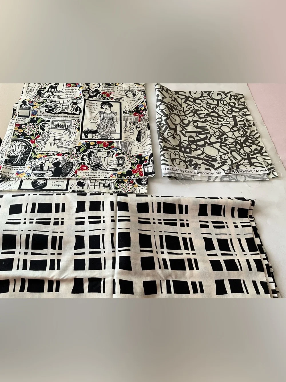 Quilting Sewing Fabric COLLAGE Novelty Cotton Quilting Remnants Lot Black White